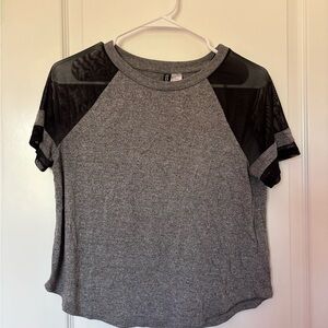 Gray Mesh Sleeve Women's Top